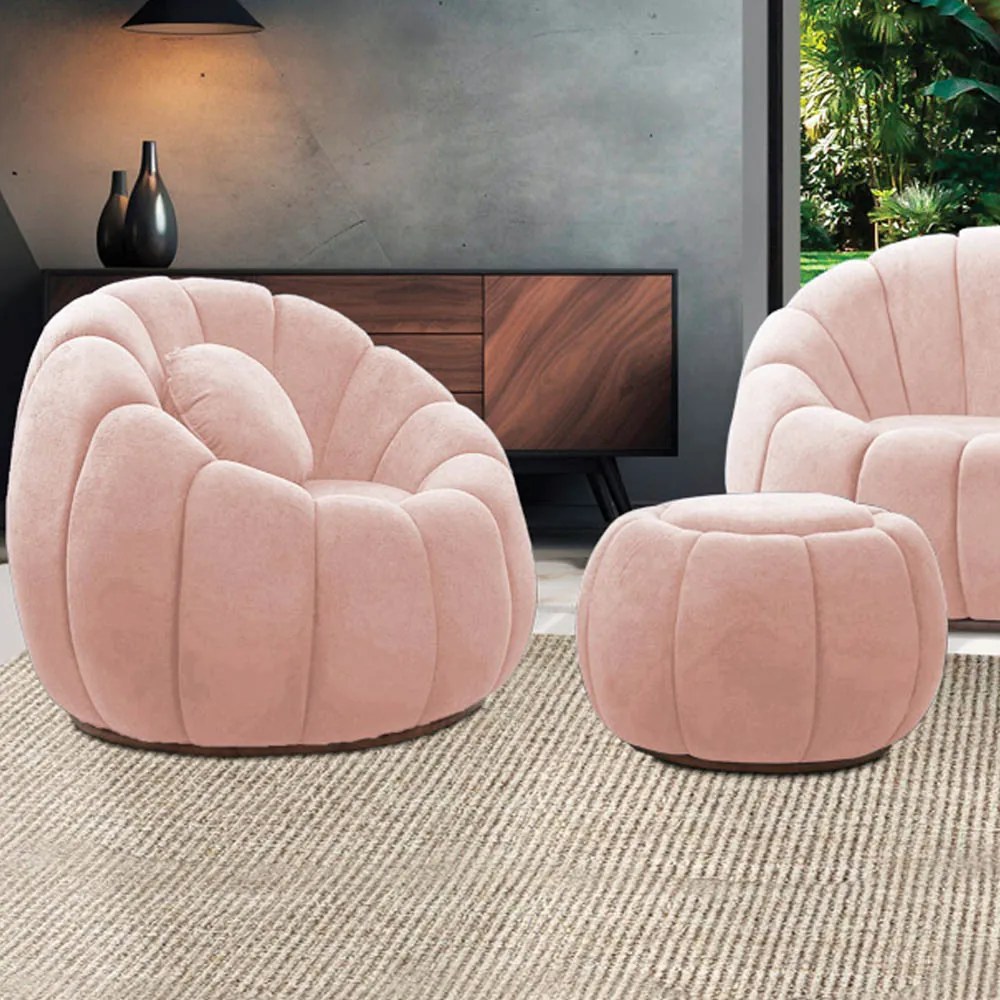 Poltrona e Puff Decorativo Orgânico Fixo Cloud Bouclê E03 - D'Rossi - Rose