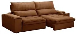 Sofá Retrátil 3 Lugares com Porta Copo 250cm Andes F05 Veludo Terracot