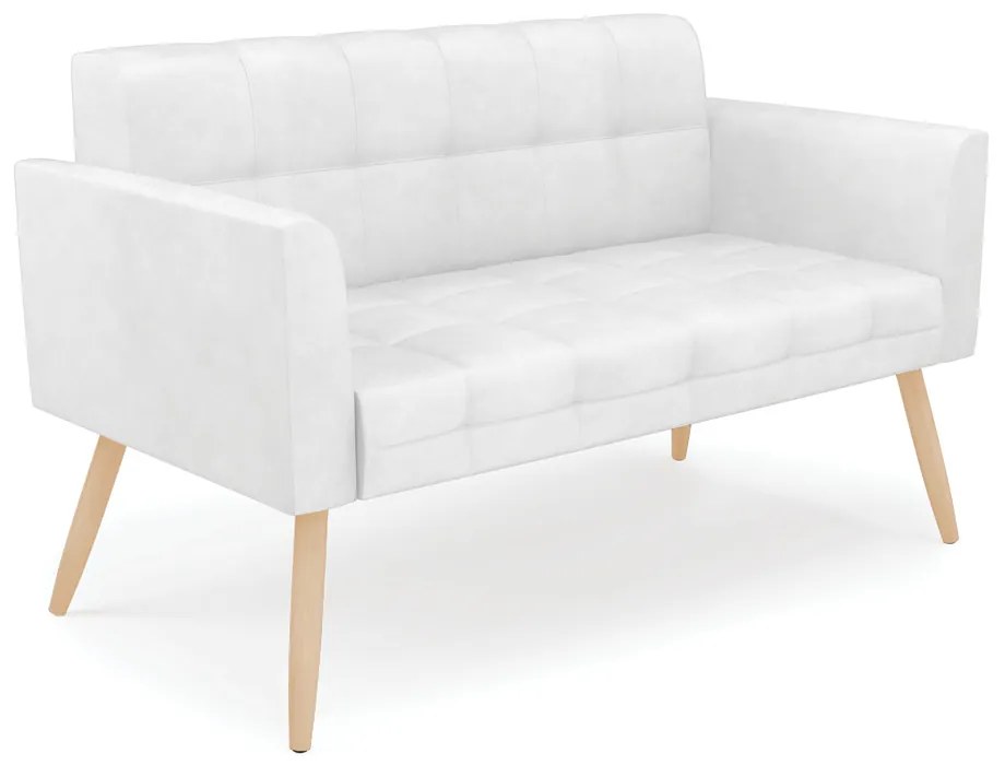 Kit 1 Sofá Namoradeira e 2 Poltronas Elisa Corano Pés Palito Natural - D'Rossi - Branco