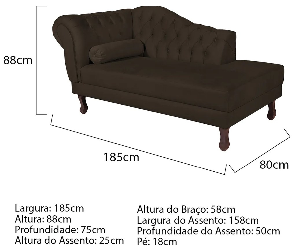 Recamier Diana 185cm Lado Direito Corano Marrom - ADJ Decor