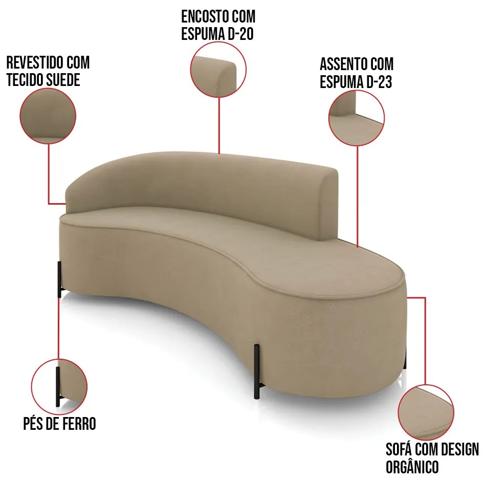 Sofá 4 Lugares Orgânico 220cm Pé Ferro Preto Morgan Suede D03 - D'Rossi - Marrom Rato