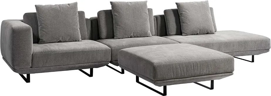 Sofá Modulado Sala de Estar Carmen 712cm Pés de Ferro Linho Rústico Cinza G92 - Gran Belo