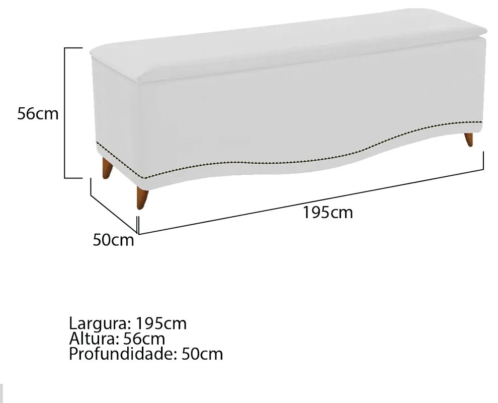 Calçadeira Estofada Yasmim 195 cm King Size Corano Branco - ADJ Decor