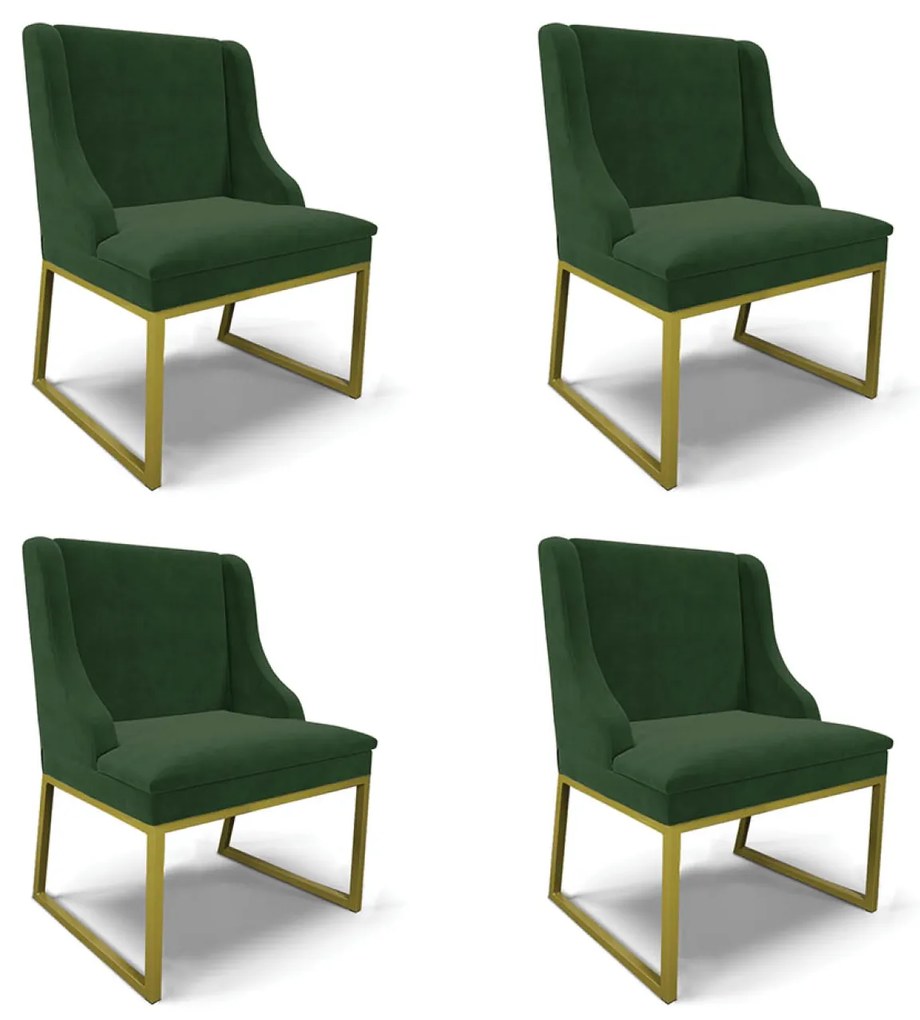 Cadeira Sala de Jantar Industrial Dourado Kit 4 Liz Suede D03 - D'Rossi - Verde