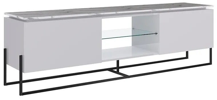 Rack Tv Multifuncional Prateleira De Vidro - Thassos Branco