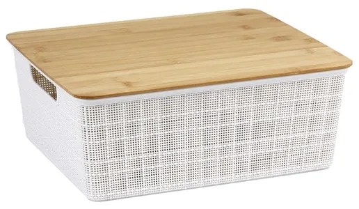 Caixa Organizadora Com Tampa de Bambu (Branco) - 12L