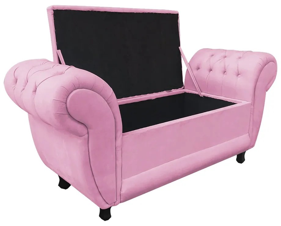 Recamier Baú Londres 1,20 m Suede D'Rossi - Rosa Bebê