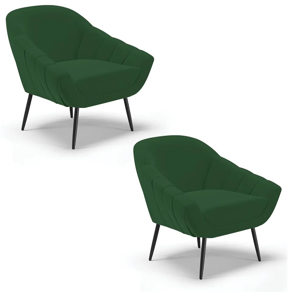 Kit 02 Poltronas Giovana Veludo Pés Palito de Ferro D03 - D'Rossi - Verde Esmeralda