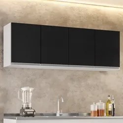 Armário Aéreo 160cm 4 Portas Nevada Branco/Preto - Lumil Móveis