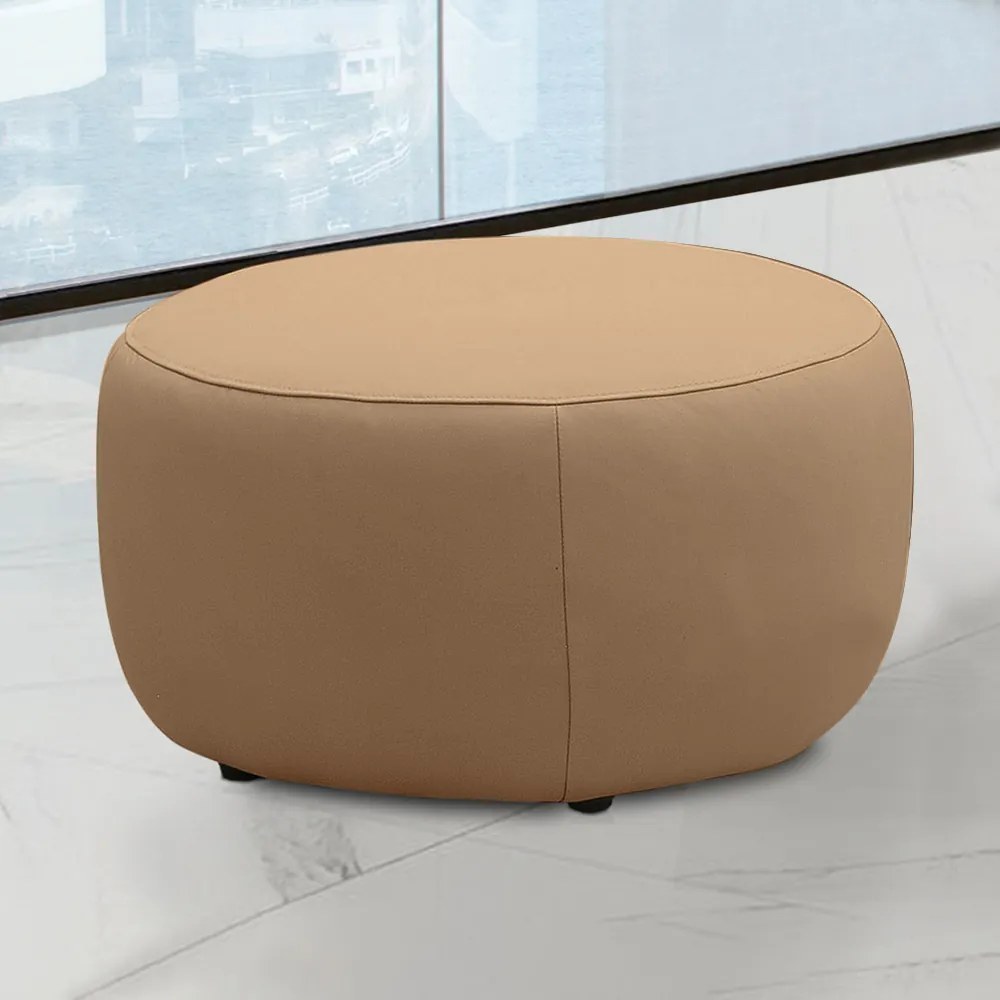 Conjunto Sala de estar Decorativo Mariele Poltrona Base Giratória em Aço com Puff Couro Nude G88 - Gran Belo