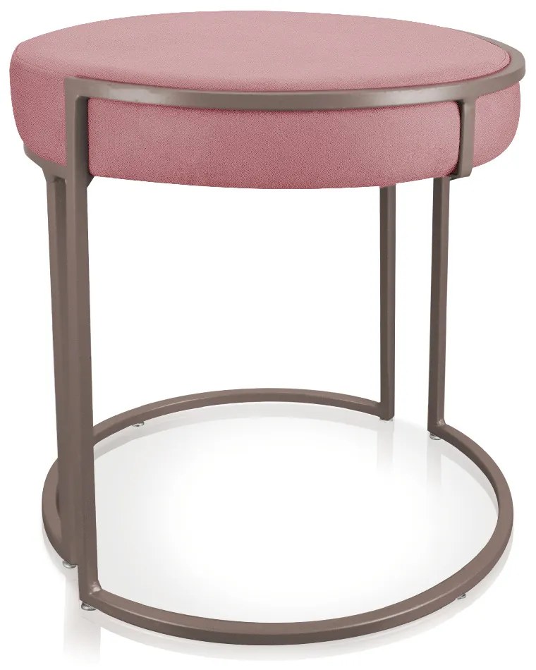 Puff Redondo Base Industrial Cobre Love Suede - Rose