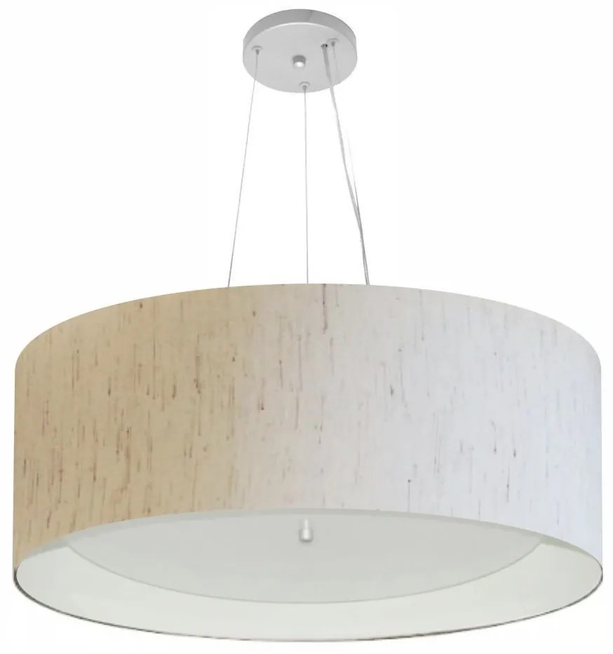 Lustre Pendente Cilíndrico Md-4013 Cúpula em Tecido 60x25cm Linho Bege / Branco - Bivolt