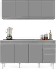 Armário Cozinha e Balcão Com Pia 160cm Arkansas Cinza       - Lumil