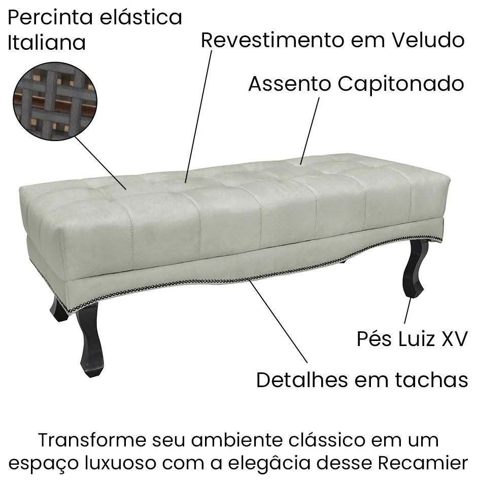 Cabeceira Cama Box Queen 160cm e Recamier Vicenza Veludo S04 - D'Rossi - Prata