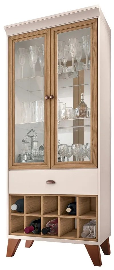 Cristaleira Bar com Nicho Adega Sala de Estar Andorra Off White/Freijó - Gran Belo