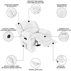 Poltrona do Papai Reclinável Pietra Zero Wall FH9 PU Branco - Mpozenat