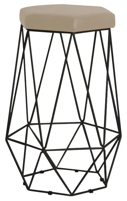 Banqueta Decorativa Rubel Base Preta Veludo Bege G41 - Gran Belo