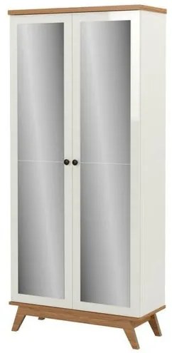 Sapateira Campbell 2 Portas Espelhadas em MDF cor Off White e Freijo 180 cm - 47497 Sun House