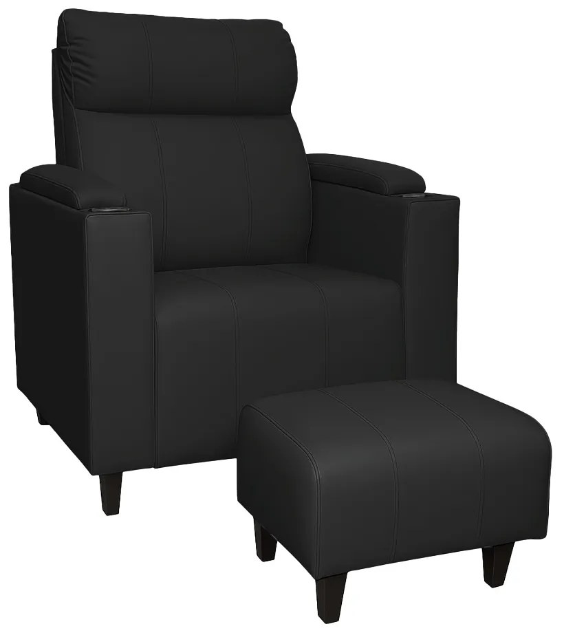 Poltrona do Papai com Puff USB e Porta Copos Ravella Sintético R04 - D'Rossi
 - Preto