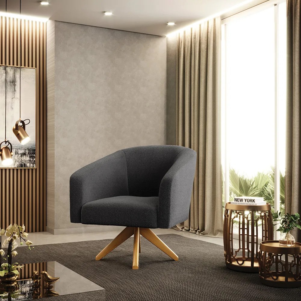 Poltrona Decorativa Giratória MA30 Stella Bouclê Grafite D03 - D'Rossi