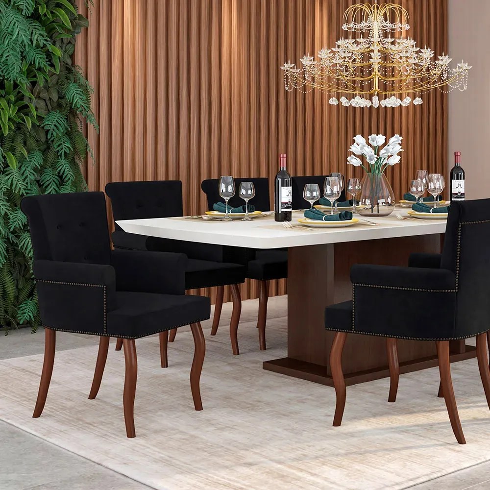 Kit 2 Cadeiras de Jantar Belford Veludo Preto Pés de Madeira Design Sofisticado G48 - Gran Belo