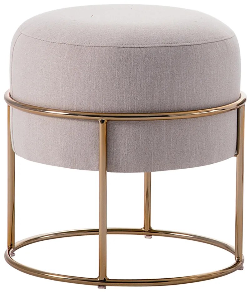 Puff Decorativo Redondo Squillo Pés em Aço Bege/Dourado G66 - Gran Belo