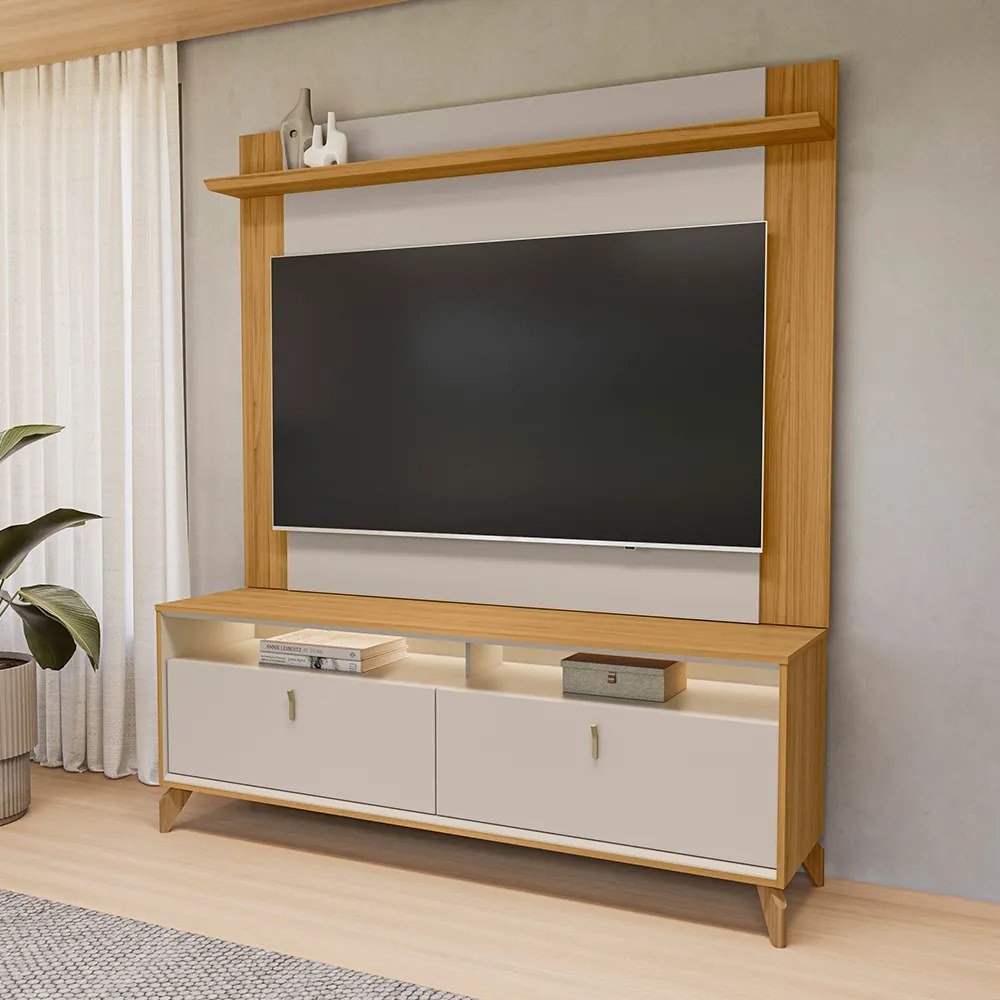 Conjunto Painel Extensível Rack 160cm LED Tremonti/Duarte TV até 55 Tauari/Off White G77 - Gran Belo