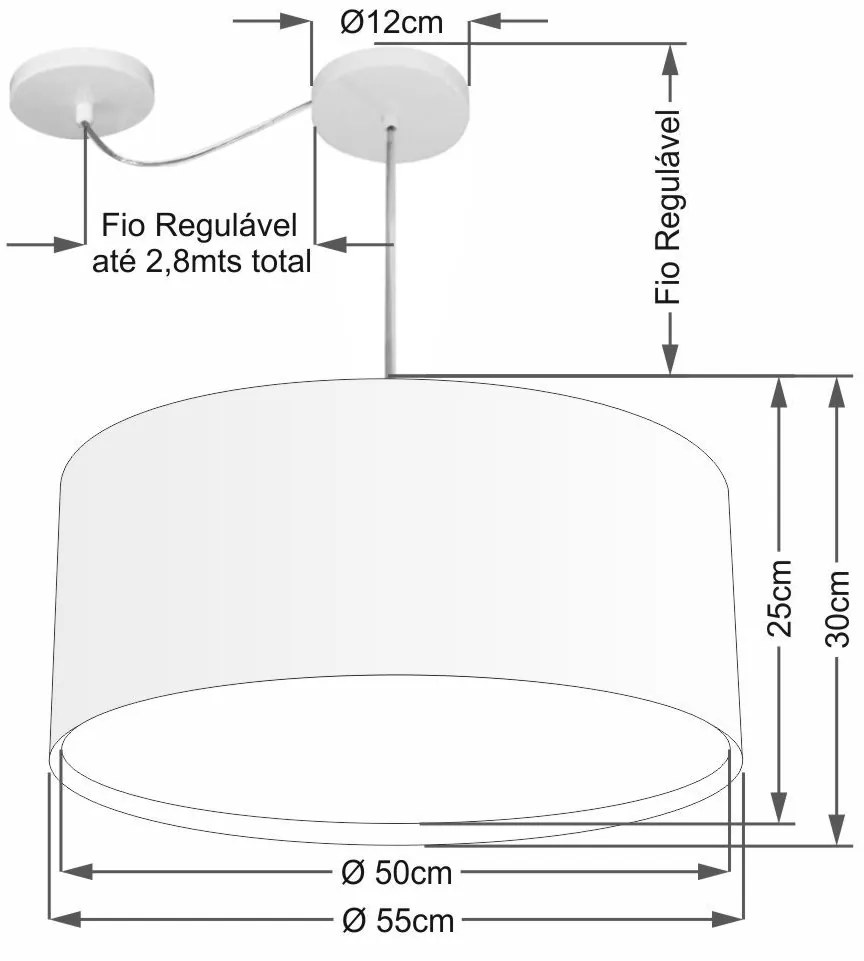 Lustre Pendente Cilíndrico Com Desvio Md-4316 Cúpula em Tecido 55x30cm Preto - Bivolt