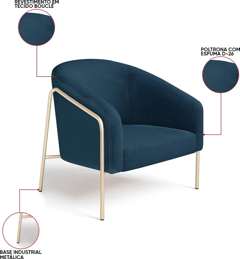 Poltrona Sala Industrial Alta Champanhe Kit 2 Stella Bouclê D03 - D'Rossi - Azul