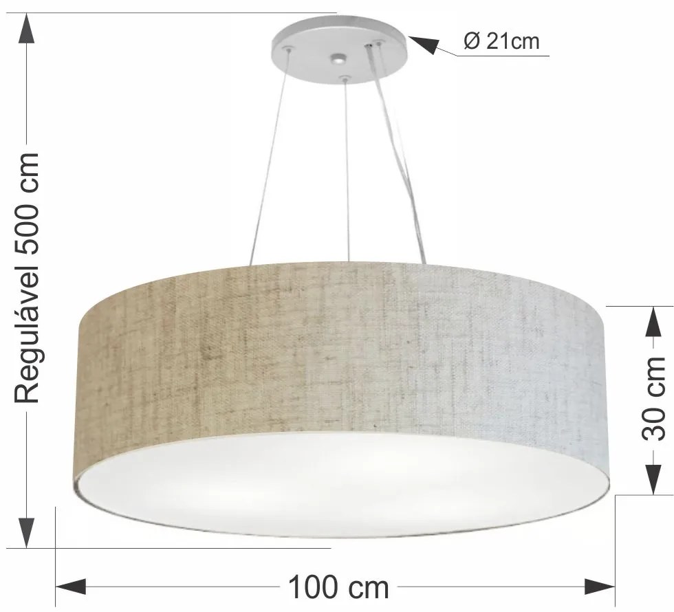 Lustre Pendente Cilíndrico Md-4381 Cúpula em Tecido 100x30cm Rustico Bege - Bivolt