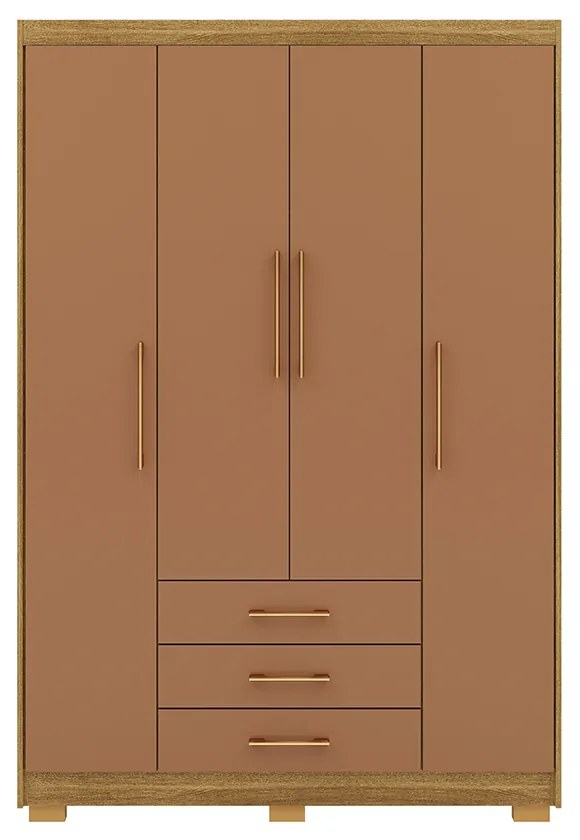 Guarda Roupa Solteiro Linna 150cm 4 Portas de Bater 3 Gavetas Nature/Terracota G98 - Gran Belo