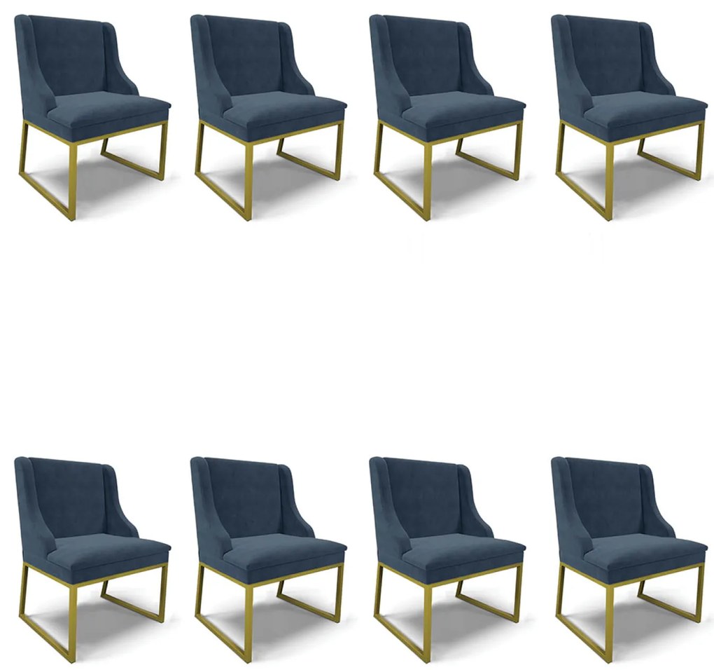 Cadeira Sala de Jantar Industrial Dourado Kit 8 Liz Suede D03 - D'Rossi - Azul Marinho