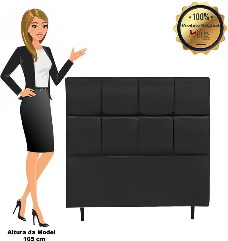 Cabeceira Roma para Cama Box Solteiro 90 cm Corino I02 - D'Rossi - Preto