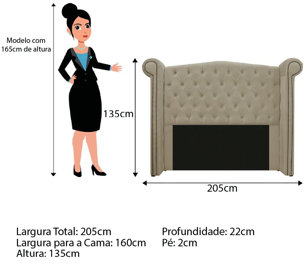 Kit Cabeceira e Calçadeira Veneza 160 cm Queen Size Linho Bege - ADJ Decor