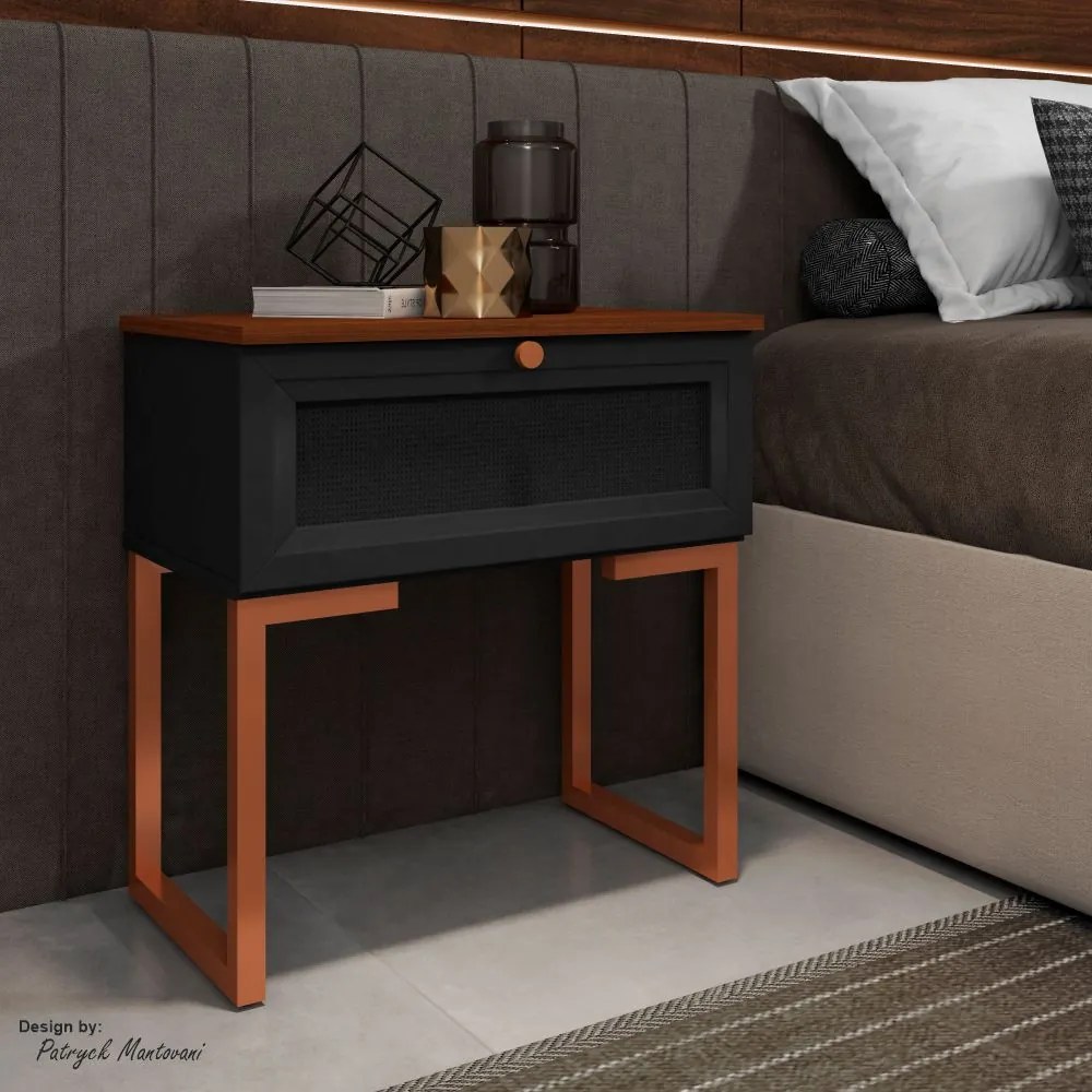 Mesa de Cabeceira Iron 1 Gaveta Imbuia/Preto/Cobre - Vizzato - Preto