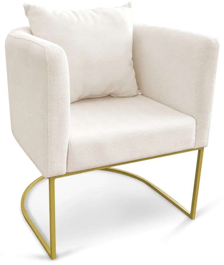 Kit 01 Namoradeira 02 Lugares e 01 Poltrona Paola Linho Base Metálica Dourado D03 - D'Rossi - A27 Areia