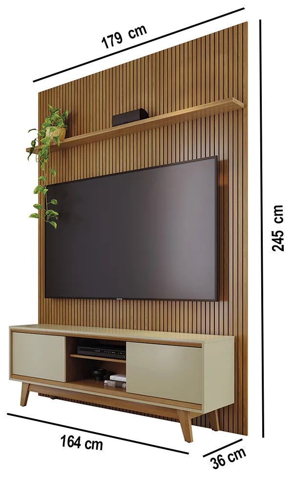 Painel TV 65 Pol 179cm Ripado Valen e Rack Bancada Mylan Cumaru/Opala M20 - D'Rossi