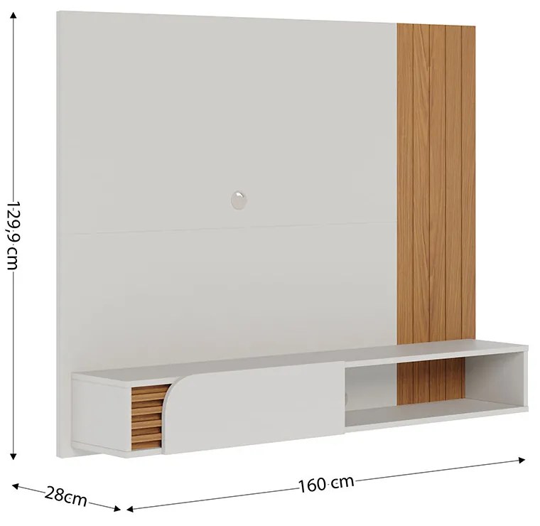 Painel TV 60 Pol 160cm Bancada Suspensa Ripado Hanno C04 - D'Rossi - Off White Matte e Freijó