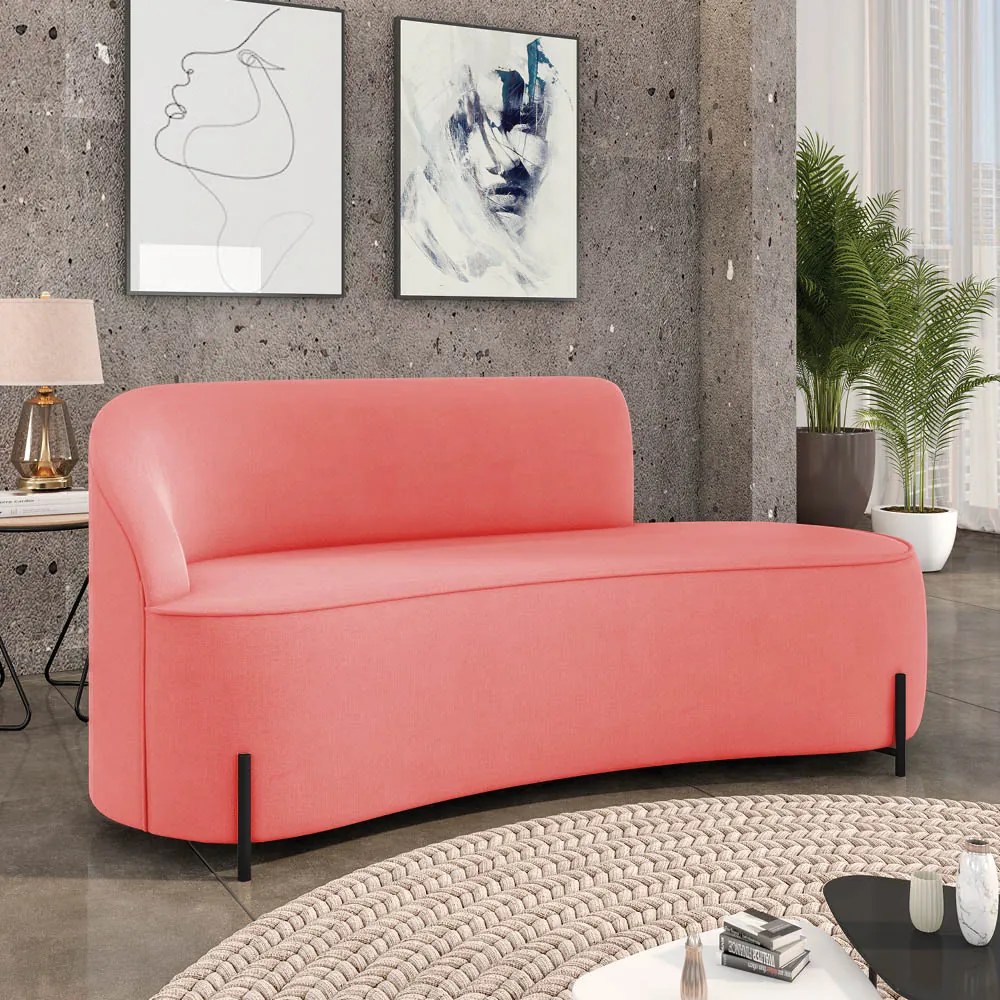 Sofá 3 Lugares Orgânico 180cm Pé Ferro Preto Morgan Suede D03 - D'Rossi - Rose