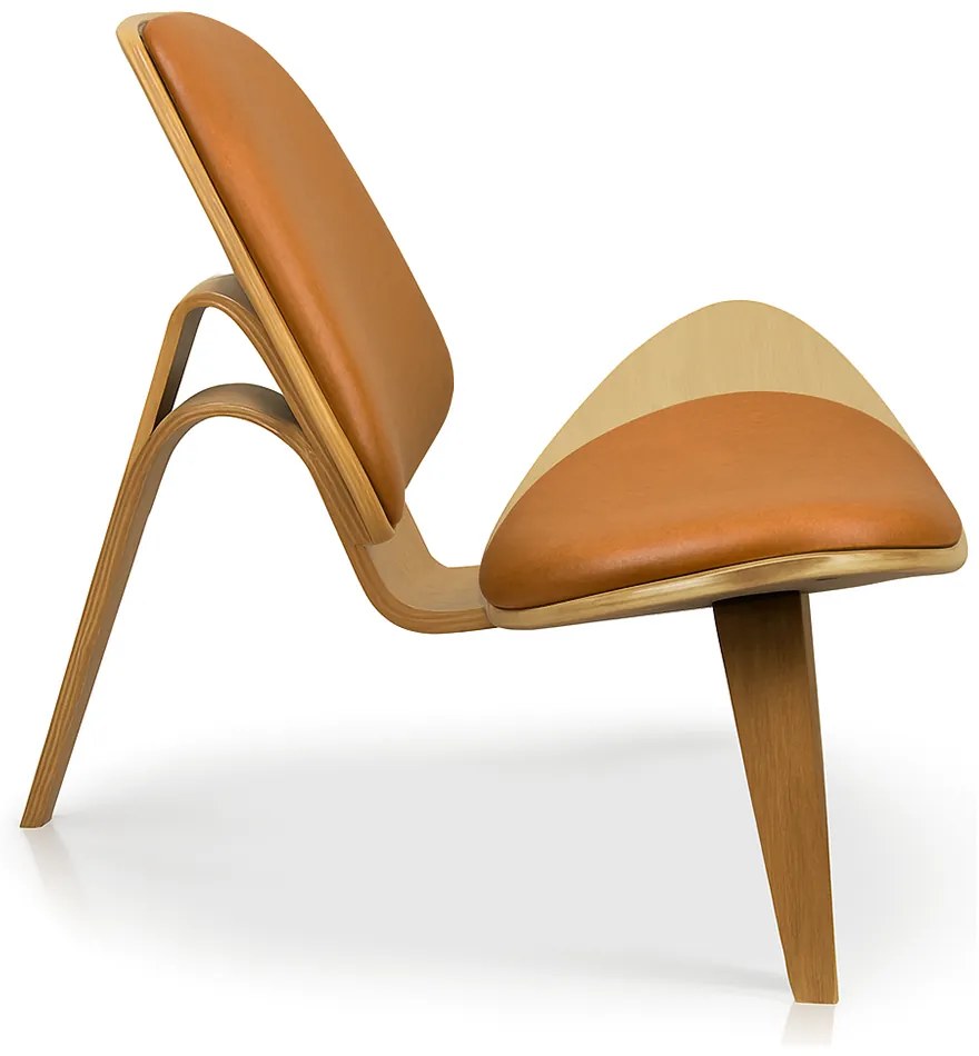 Poltrona Decorativa Base de Madeira Shell Sintético PU Caramelo P01 - D'Rossi
