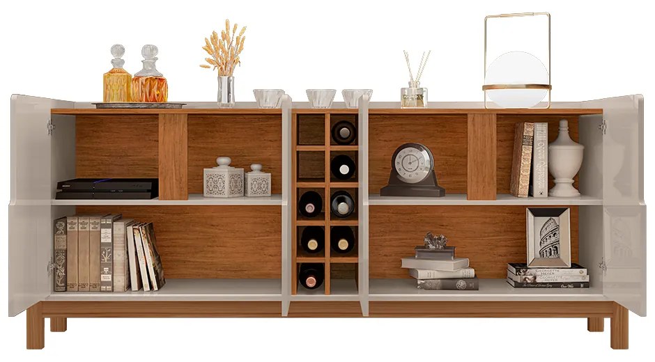 Aparador Buffet 4 Portas Belle 190 cm Off White e Cedro com Adega - D'Rossi