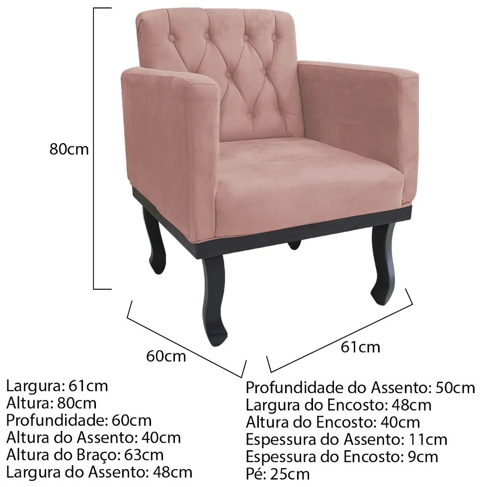 Poltrona Classic Pés Luís XV Suede Rosê - ADJ Decor