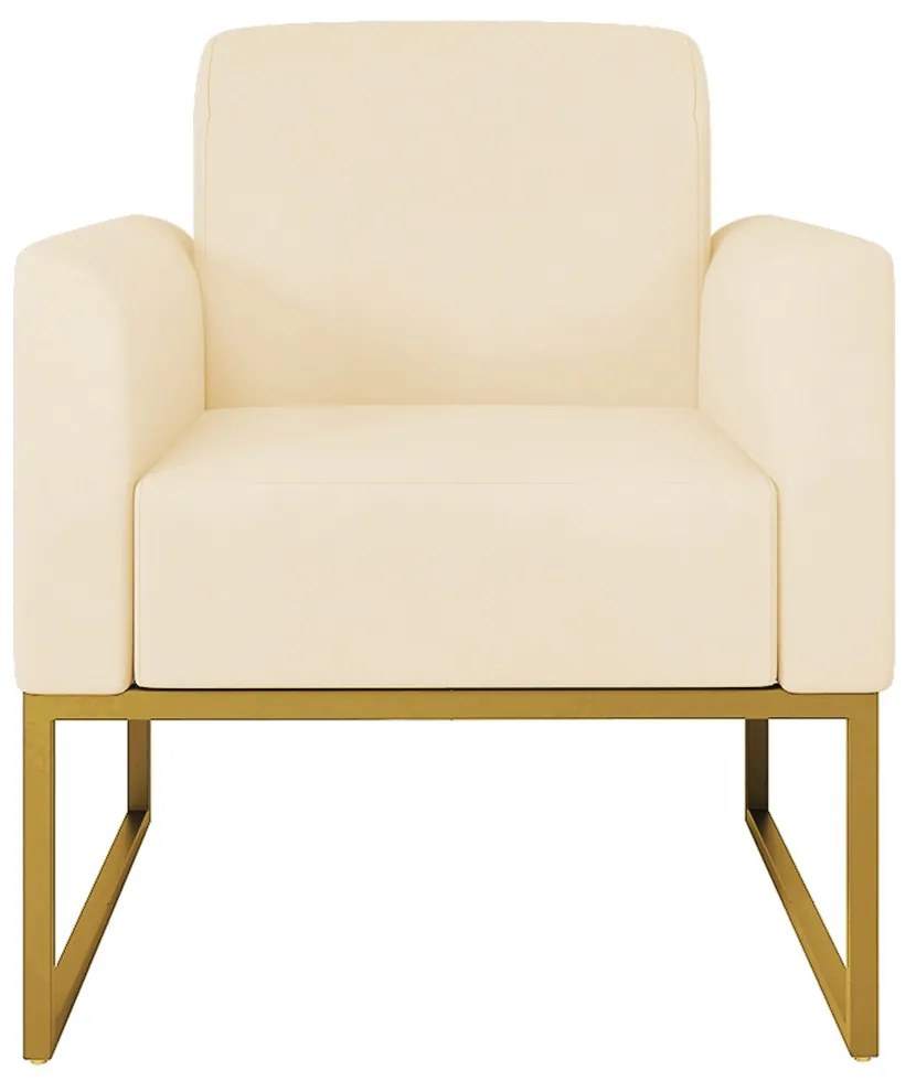 Poltrona Decorativa Isabella Base Industrial Suede Bege/Dourado G19 - Gran Belo