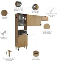Armário de Cozinha Compacta 251cm Laura Plus Freijó Z06 - Mpozenato