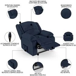 Poltrona do Papai Reclinável Pietra Controle Power Elétrico FH9 PU Azu