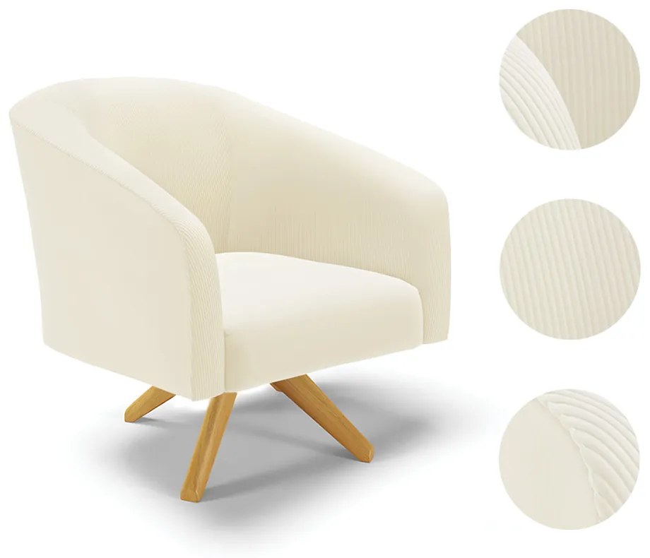 Poltrona Decorativa Giratória MA30 Stella Cotelê Int/Veludo D03 - D'Rossi - Off White