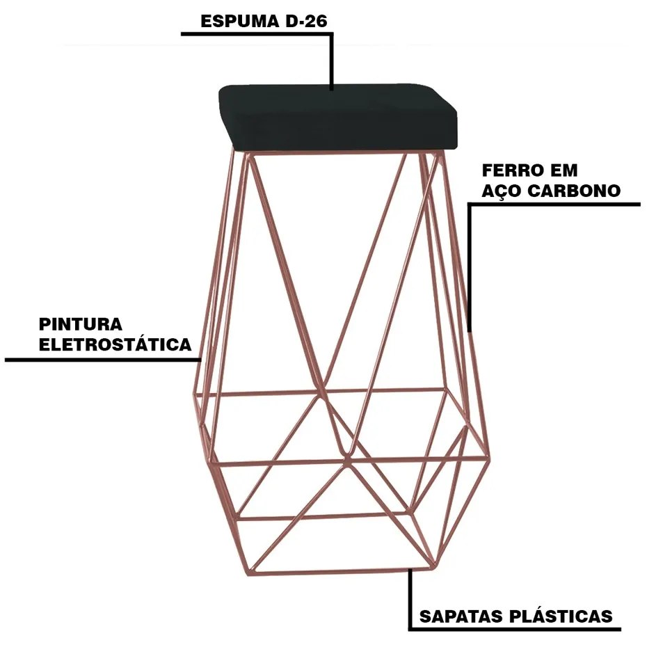 Kit 2 Banqueta Decorativa Kathy Base Bronze Veludo Preto G41 - Gran Belo