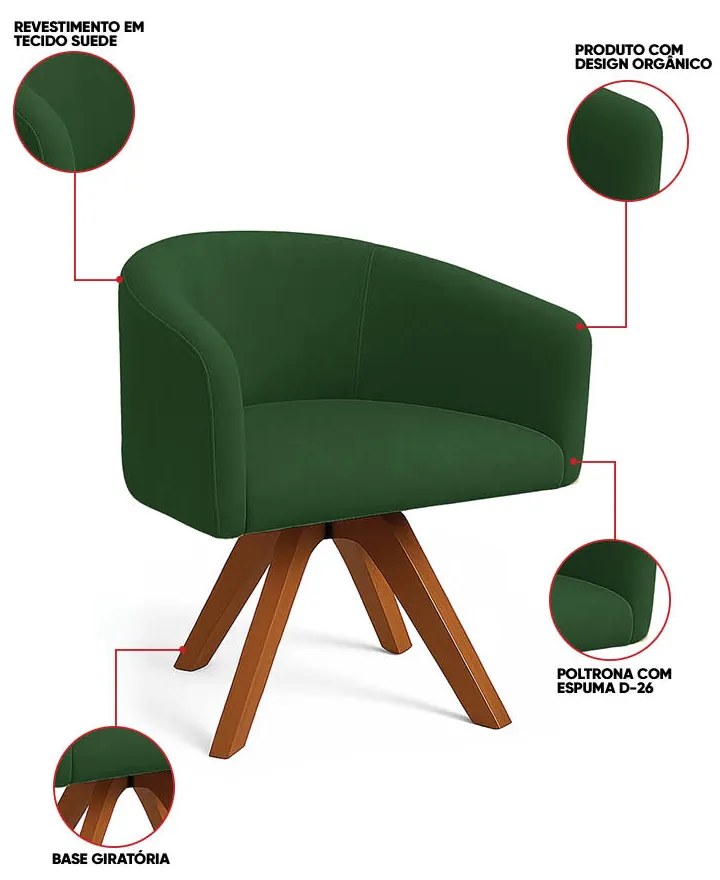Poltrona Sala Base Giratória Madeira Arielle Suede Verde D03 - D'Rossi