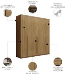 Guarda Roupa Casal 6 Portas 3 Gavetas 233cm Dubai Nature - Vila Ri