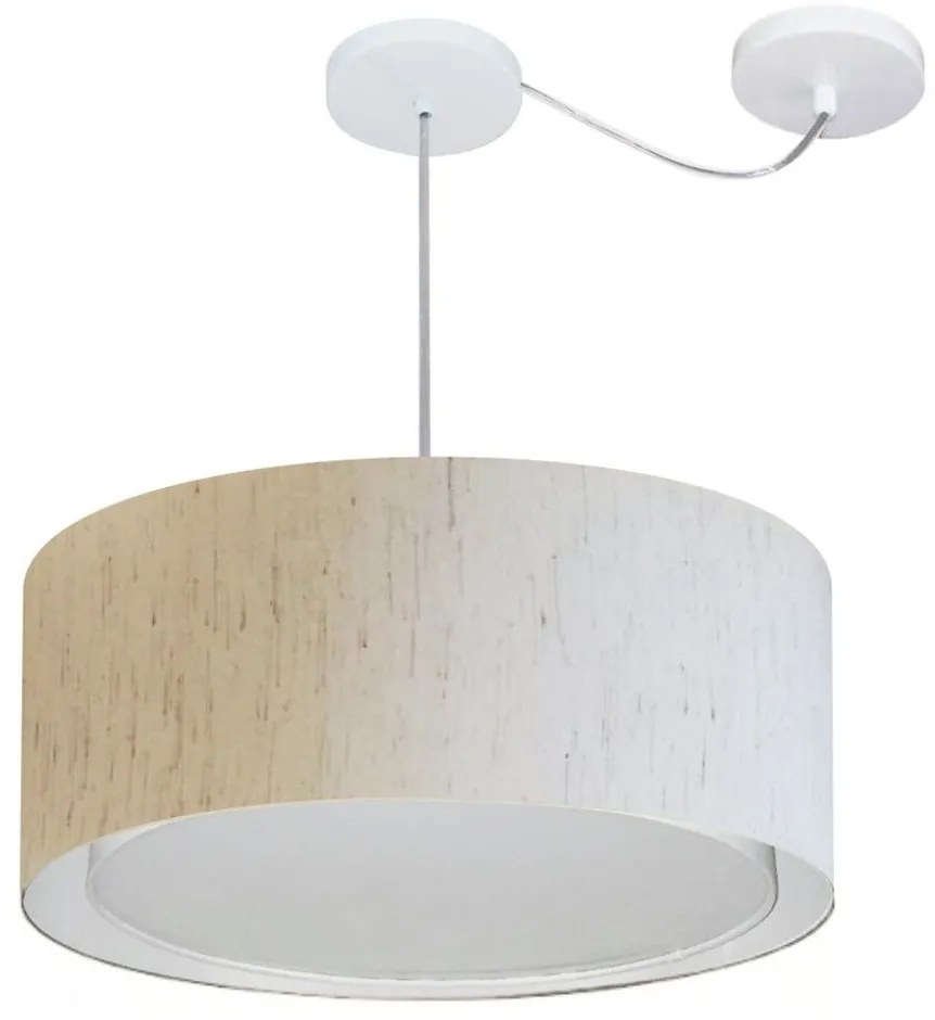 Lustre Pendente Cilíndrico Com Desvio Md-4314 Cúpula em Tecido 50x25cm Linho Bege - Bivolt